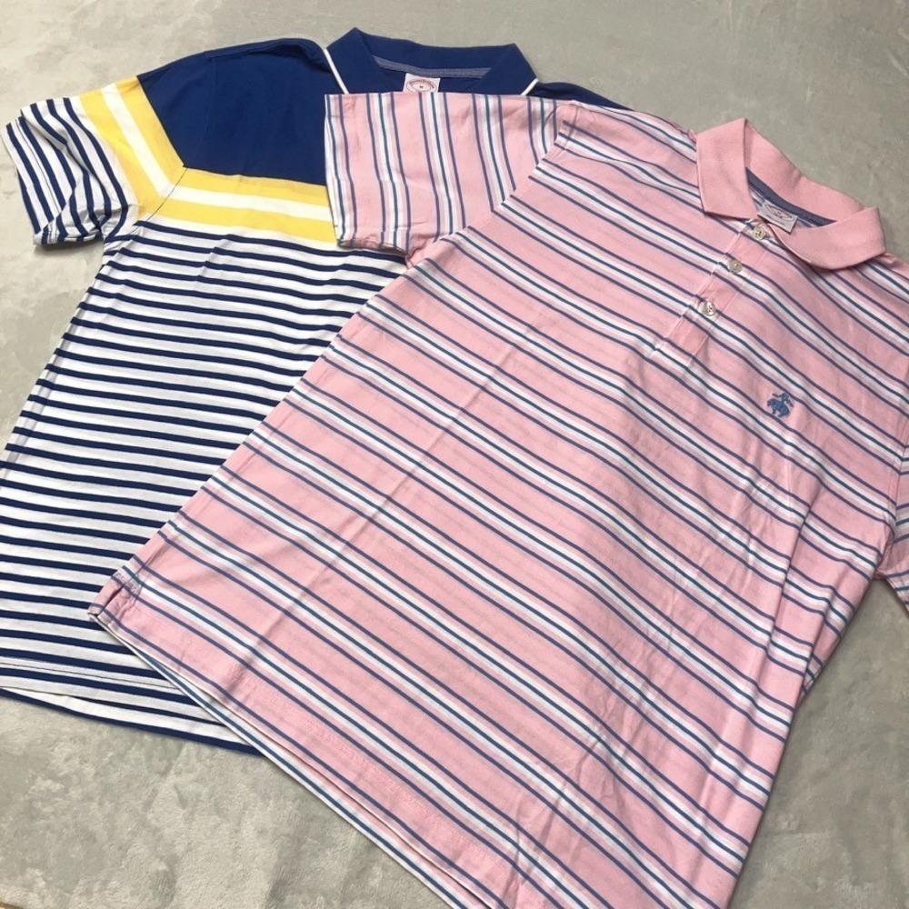 Lot of 2 Brooks Brothers Polo Shirts Men's Size Medium‎ Striped 100% Cotton Logo